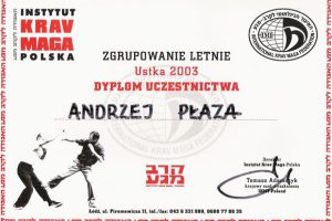 Andrzej Płaza - dyplom zgrupowanie letnie KRav MAga Ustka 2003